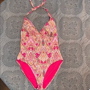 Gorgeous one piece swimsuit pink yellow paisley